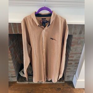 Mens Chaps Easy Care Button Down Tan Checkered Shirt size XL Casual​